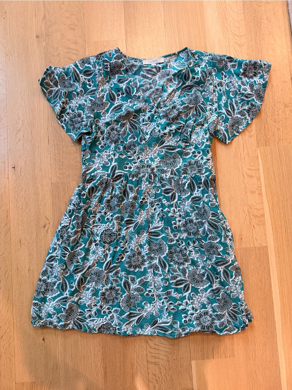 LOFT Teal Floral Smocked Waist Camisole